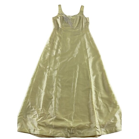 Vintage Donna Morgan Women's Yellow Embellished Satin Maxi - 12 - Picture 1 of 13